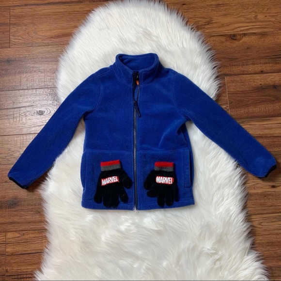 The Children Place Boys Blue Fleece Sweater/Marvel - Picture 1 of 8